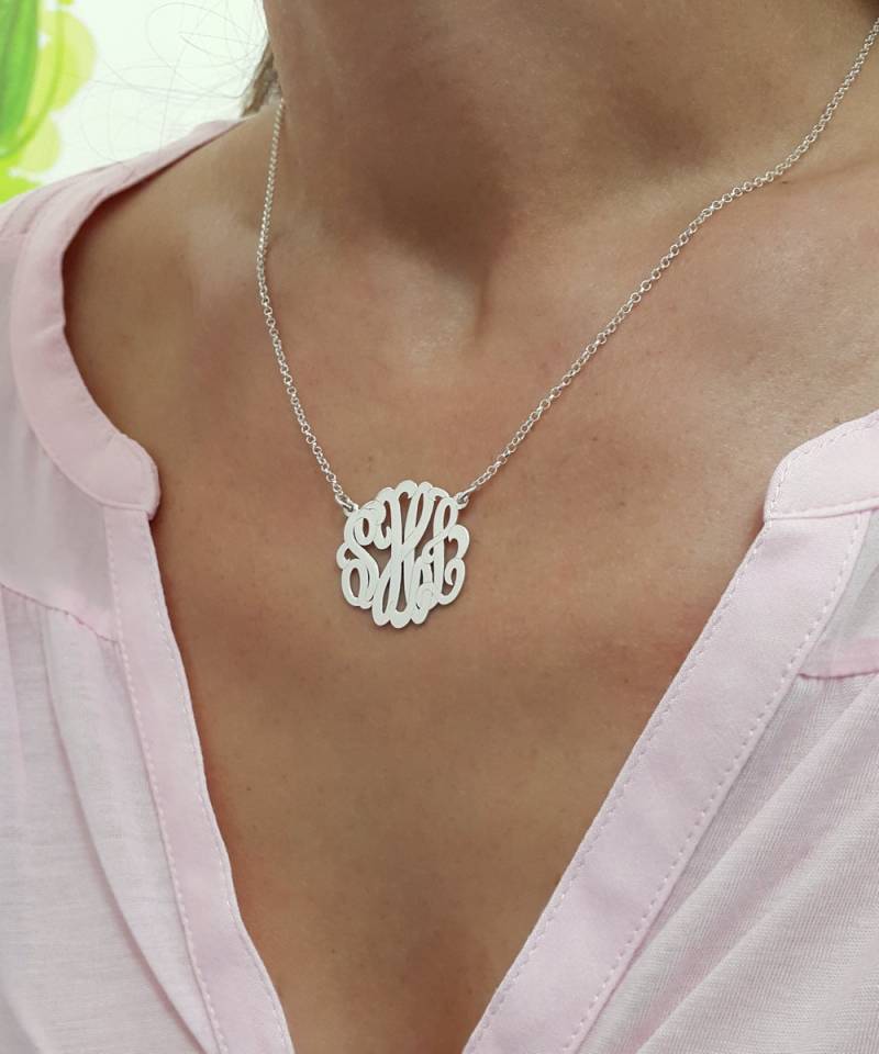 sterling Silber Monogramm Halskette Personalisierter Initial Anhänger sterling Silber Monogramm Halskette Personalisierter Initial Anhänger von MonogramPersonalized