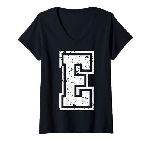 Damen Brief E Name Initial Monogramm Varsity Alphabet Geburtstag T-Shirt mit V-Ausschnitt von Monogramm Buchstaben Varsity Alphabet Name Cool