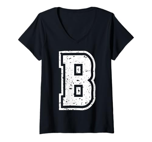 Damen Buchstabe B Name Initial Monogramm Varsity Alphabet T-Shirt mit V-Ausschnitt von Monogramm Buchstaben Varsity Alphabet Name Cool