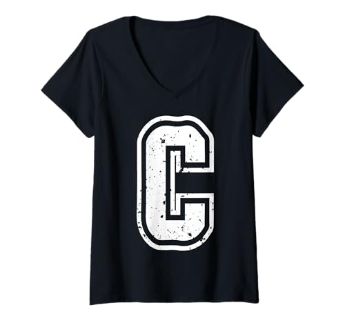 Damen Buchstabe C Name Initial Monogramm Varsity Alphabet T-Shirt mit V-Ausschnitt von Monogramm Buchstaben Varsity Alphabet Name Cool