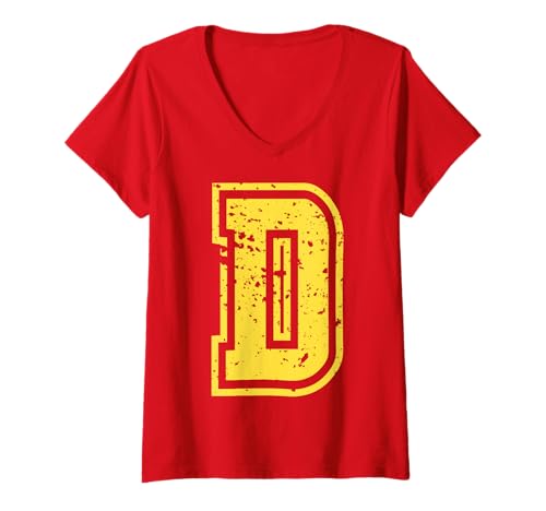 Damen Buchstabe D Name Initial Monogramm Varsity Yellow Alphabet T-Shirt mit V-Ausschnitt von Monogramm Buchstaben Varsity Alphabet Name Cool