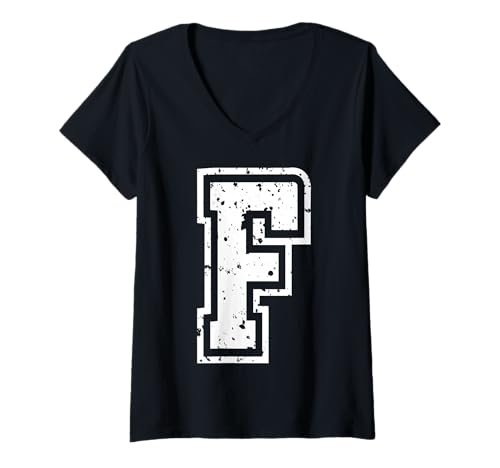 Damen Buchstabe F Name Initial Monogramm Varsity Alphabet T-Shirt mit V-Ausschnitt von Monogramm Buchstaben Varsity Alphabet Name Cool