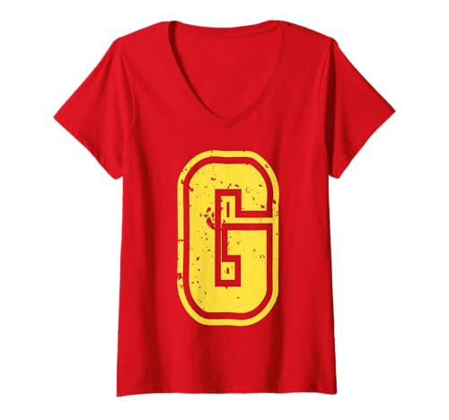 Damen Buchstabe G -Name Initial Monogram Varsity Yellow Alphabet T-Shirt mit V-Ausschnitt von Monogramm Buchstaben Varsity Alphabet Name Cool