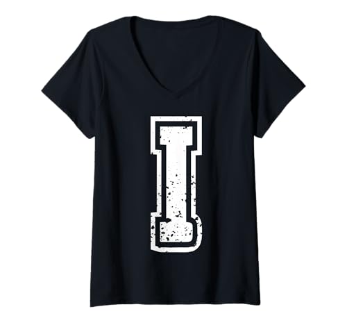 Damen Buchstabe I nenne das erste Monogramm -Uni Alphabet T-Shirt mit V-Ausschnitt von Monogramm Buchstaben Varsity Alphabet Name Cool