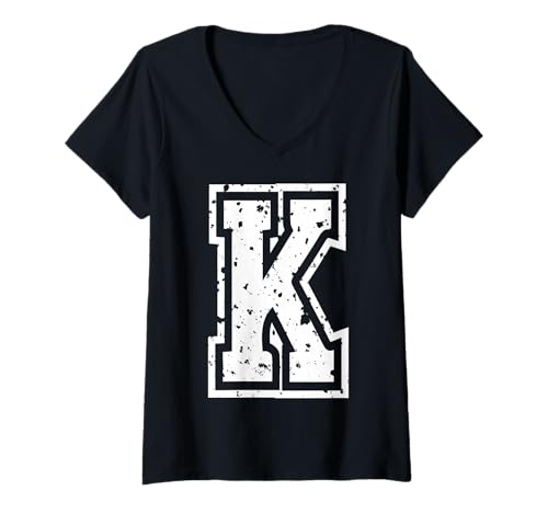 Damen Buchstabe K Name Initial Monogramm Varsity Alphabet T-Shirt mit V-Ausschnitt von Monogramm Buchstaben Varsity Alphabet Name Cool