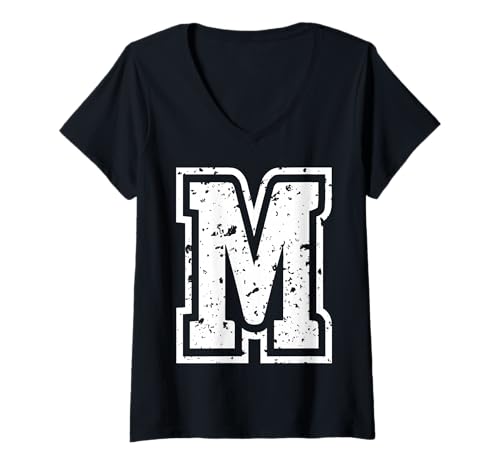 Damen Buchstabe M Name Initial Monogramm Varsity Alphabet T-Shirt mit V-Ausschnitt von Monogramm Buchstaben Varsity Alphabet Name Cool
