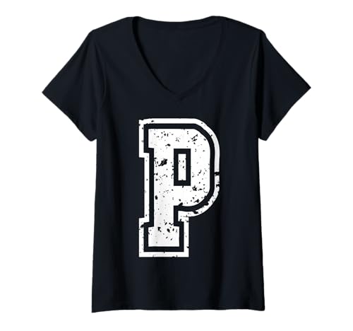 Damen Buchstabe P Name Initial Monogramm Varsity Alphabet T-Shirt mit V-Ausschnitt von Monogramm Buchstaben Varsity Alphabet Name Cool