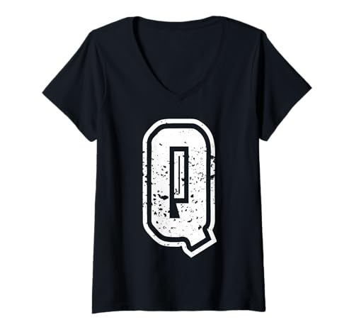 Damen Buchstabe Q Name Initial Monogramm Varsity Alphabet T-Shirt mit V-Ausschnitt von Monogramm Buchstaben Varsity Alphabet Name Cool