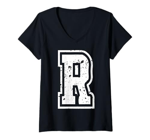 Damen Buchstabe R Name Initial Monogramm Varsity Alphabet T-Shirt mit V-Ausschnitt von Monogramm Buchstaben Varsity Alphabet Name Cool