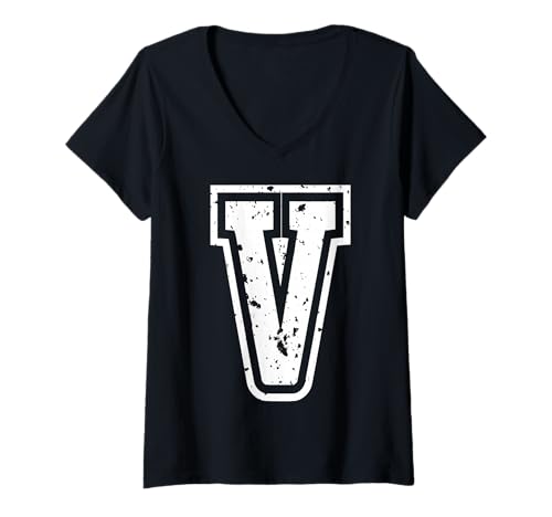Damen Buchstabe V Name Initial Monogramm Varsity Alphabet T-Shirt mit V-Ausschnitt von Monogramm Buchstaben Varsity Alphabet Name Cool