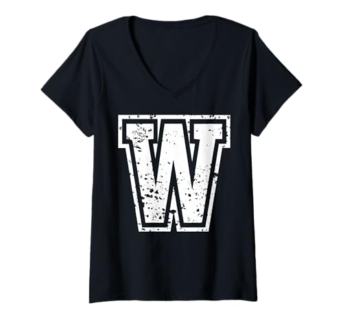 Damen Buchstabe W Name Initial Monogramm Varsity Alphabet T-Shirt mit V-Ausschnitt von Monogramm Buchstaben Varsity Alphabet Name Cool