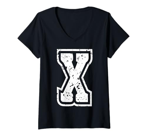 Damen Buchstabe X Name Initial Monogram Varsity Alphabet T-Shirt mit V-Ausschnitt von Monogramm Buchstaben Varsity Alphabet Name Cool