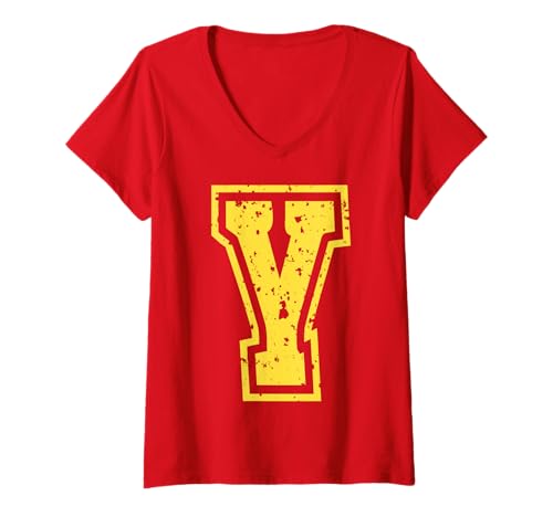 Damen Buchstabe Y Name Initial Monogram Varsity Yellow Alphabet T-Shirt mit V-Ausschnitt von Monogramm Buchstaben Varsity Alphabet Name Cool