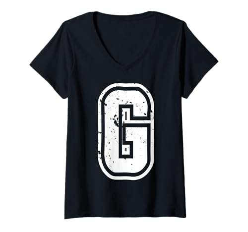 Damen Buchstabe g Name Initial Monogramm Varsity Alphabet T-Shirt mit V-Ausschnitt von Monogramm Buchstaben Varsity Alphabet Name Cool