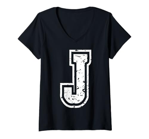 Damen Buchstabe j Name Initial Monogramm Varsity Alphabet T-Shirt mit V-Ausschnitt von Monogramm Buchstaben Varsity Alphabet Name Cool