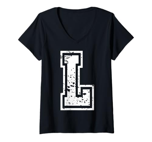 Damen Buchstabe l Name Initial Monogram Varsity Alphabet T-Shirt mit V-Ausschnitt von Monogramm Buchstaben Varsity Alphabet Name Cool