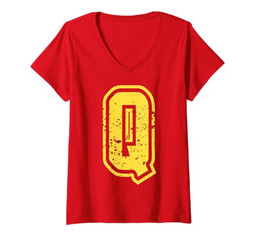 Damen Buchstabe q Name Initial Monogram Varsity Yellow Alphabet T-Shirt mit V-Ausschnitt von Monogramm Buchstaben Varsity Alphabet Name Cool