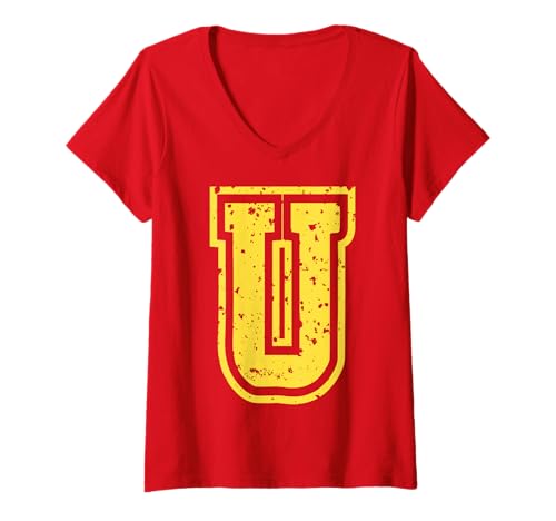 Damen Buchstabe u Name Initial Monogram Varsity Yellow Alphabet T-Shirt mit V-Ausschnitt von Monogramm Buchstaben Varsity Alphabet Name Cool