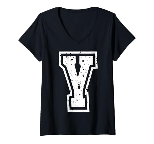 Damen Buchstabe y Name des ersten Monogramm -Varsity Alphabets T-Shirt mit V-Ausschnitt von Monogramm Buchstaben Varsity Alphabet Name Cool