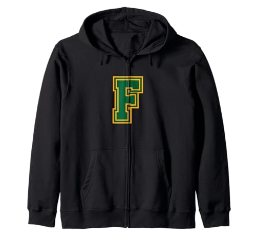 Buchstabe f gelbgrünes Monogramm anfänglich Kapuzenjacke von Monogramm staunt