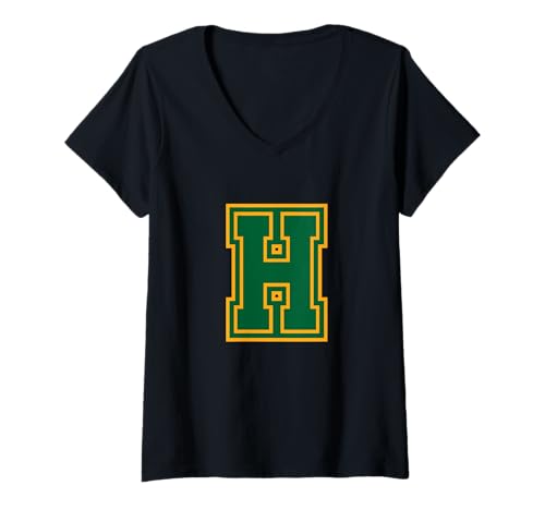 Damen Buchstabe H Gelbgrünem Monogramm Initial T-Shirt mit V-Ausschnitt Damen Buchstabe H Gelbgrünem Monogramm Initial T-Shirt mit V-Ausschnitt von Monogramm staunt