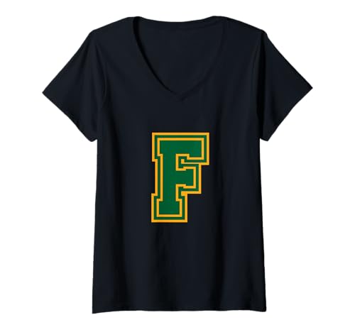 Damen Buchstabe f gelbgrünes Monogramm anfänglich T-Shirt mit V-Ausschnitt von Monogramm staunt