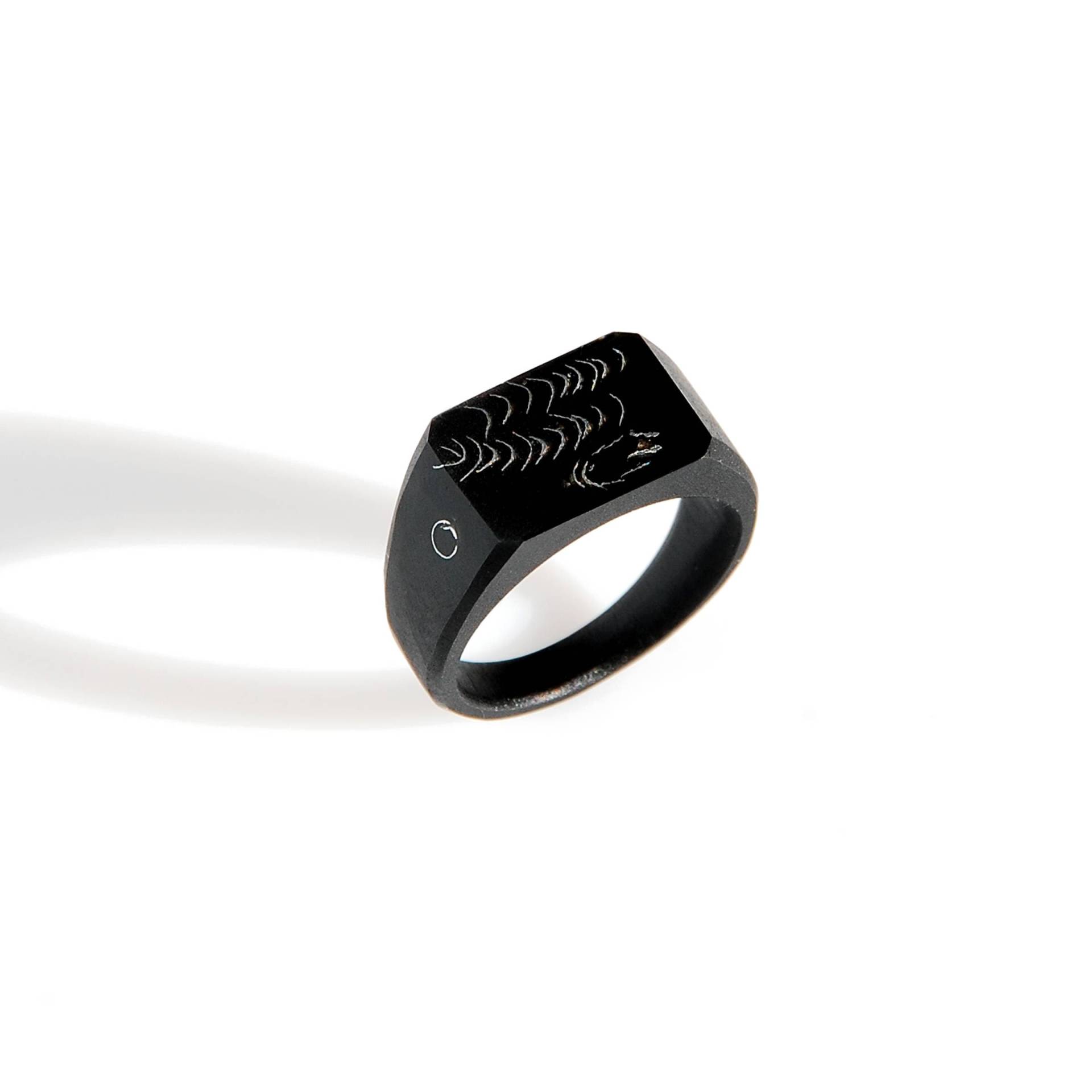 Handgefertigter Matt Schwarzer Siegelring, Schmuck Aus Stahl, Resin von Monopolka