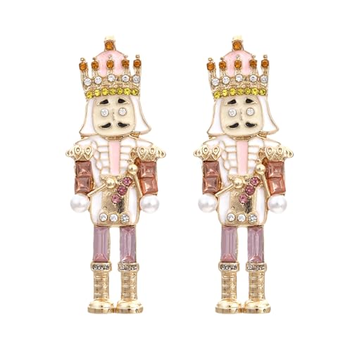 Monozoz Weihnachtliche Nussknacker-Ohrringe | Metall-Kristall-Nussknacker-Soldaten-Ohrringe, Nussknacker-Soldaten-Ohrringe, emaillierter Schmuck, Urlaubs-Ohrpiercings für Frauen von Monozoz