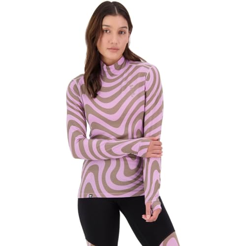 Mons Royale Damen Cascade Merino Flex 200 Mock Neck Longsleeve, Blazing Trails, L von Mons Royale