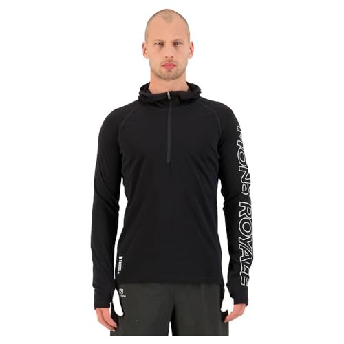 Mons Royale M Temple Tech Hood Schwarz, Herren Merino Kurzarm-Shirt und Tops, Größe XL - Farbe Black von Mons Royale
