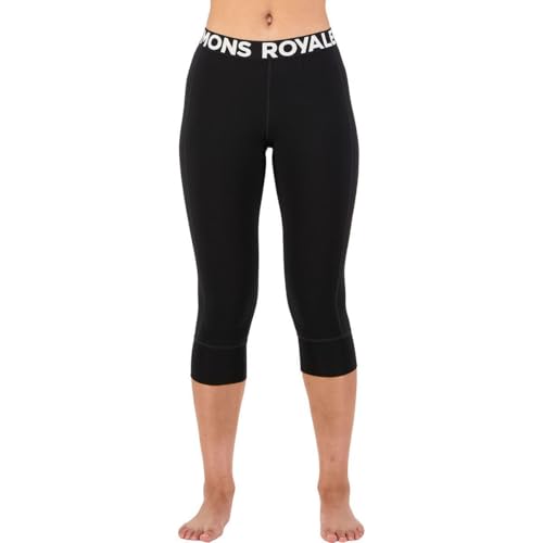 Mons Royale W Cascade 3/4 Legging Schwarz - Merino Wärmende funktionelle Damen Merino Baselayer 3/4 Leggings, Größe M - von Mons Royale