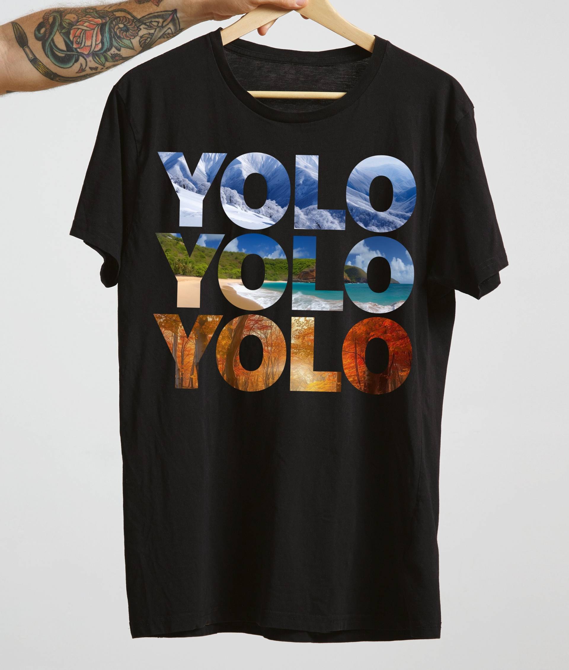 Yolo T-Shirt Mit Ki-Generierten Naturlandschaften - 100% Bio-Baumwolle von MonsensSchmonsens