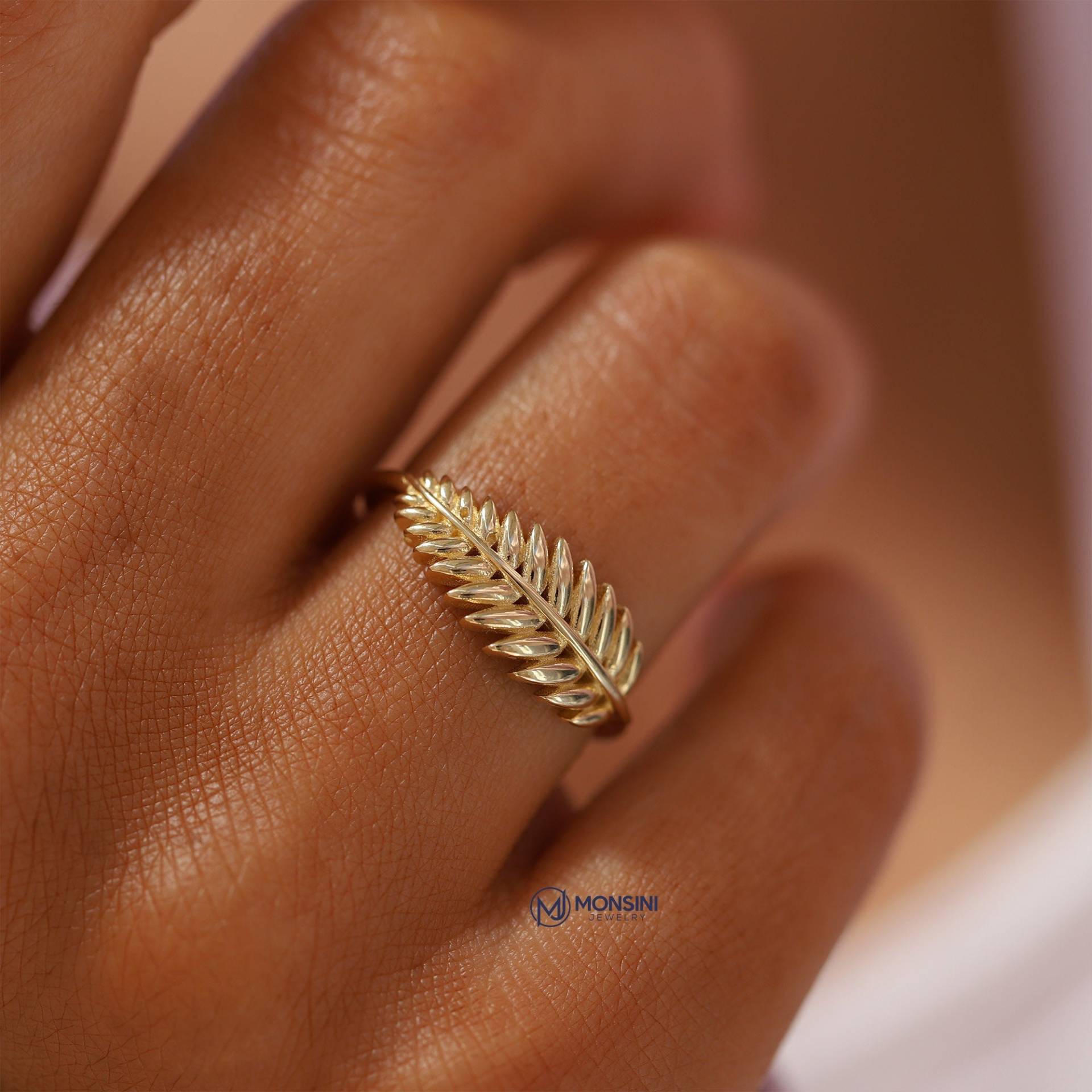 14K Massive Gold Blume Und Blatt Band Ring Stil Statement Versprechen Jahrestag, Muttertag Geburtstag, Für Mädchen Freundin Schmuck Frauen von MonsiniJewelry