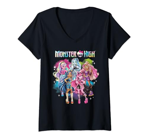 Damen Monster High Alumni - Charakter Rainbow Cloud Group T-Shirt mit V-Ausschnitt Damen Monster High Alumni - Charakter Rainbow Cloud Group T-Shirt mit V-Ausschnitt von Monster High - Alumni