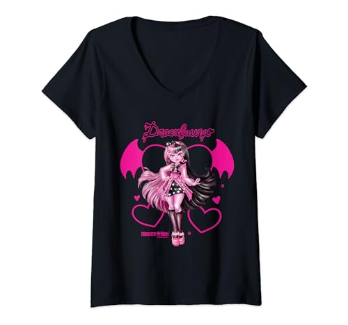 Damen Monster High Alumni - Draculaura Heart Wings T-Shirt mit V-Ausschnitt von Monster High - Alumni