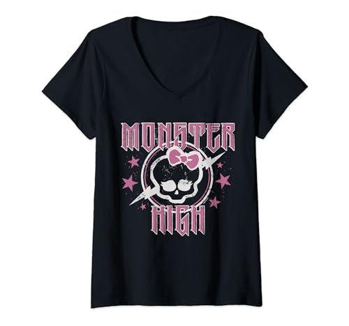 Damen Monster High Alumni - Totenkopf-Logo mit Sternen T-Shirt mit V-Ausschnitt von Monster High - Alumni