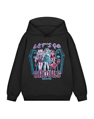 Monster High Girls Schwarzer Let's Go Ghouls Kapuzenpullover | Fantasy-Cartoon-Pullover für Kinder | Langarm-Freizeitkleidung Charaktere Slogan Merch - 11-12 Jahre von Monster High