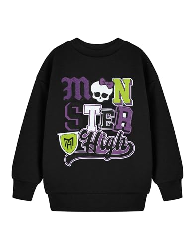 Monster High Girls Schwarzes Sweatshirt | Langärmliges Oberteil mit Rundhalsausschnitt Totenkopf | Klassische Cartoon-Kleidung | Mode im High-School-Stil Merch von Monster High