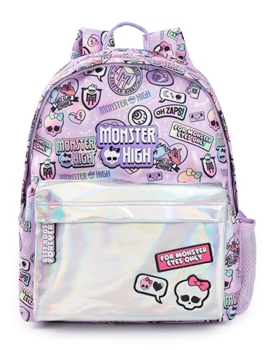 Monster High Mädchen Rucksack | Rucksack in Pink & Silber mit verstellbaren Trägern | Reflektierende Tasche und Abzeichen mit Allover-Print Praktisches und organisiertes Gepäck Sport Schultasche von Monster High