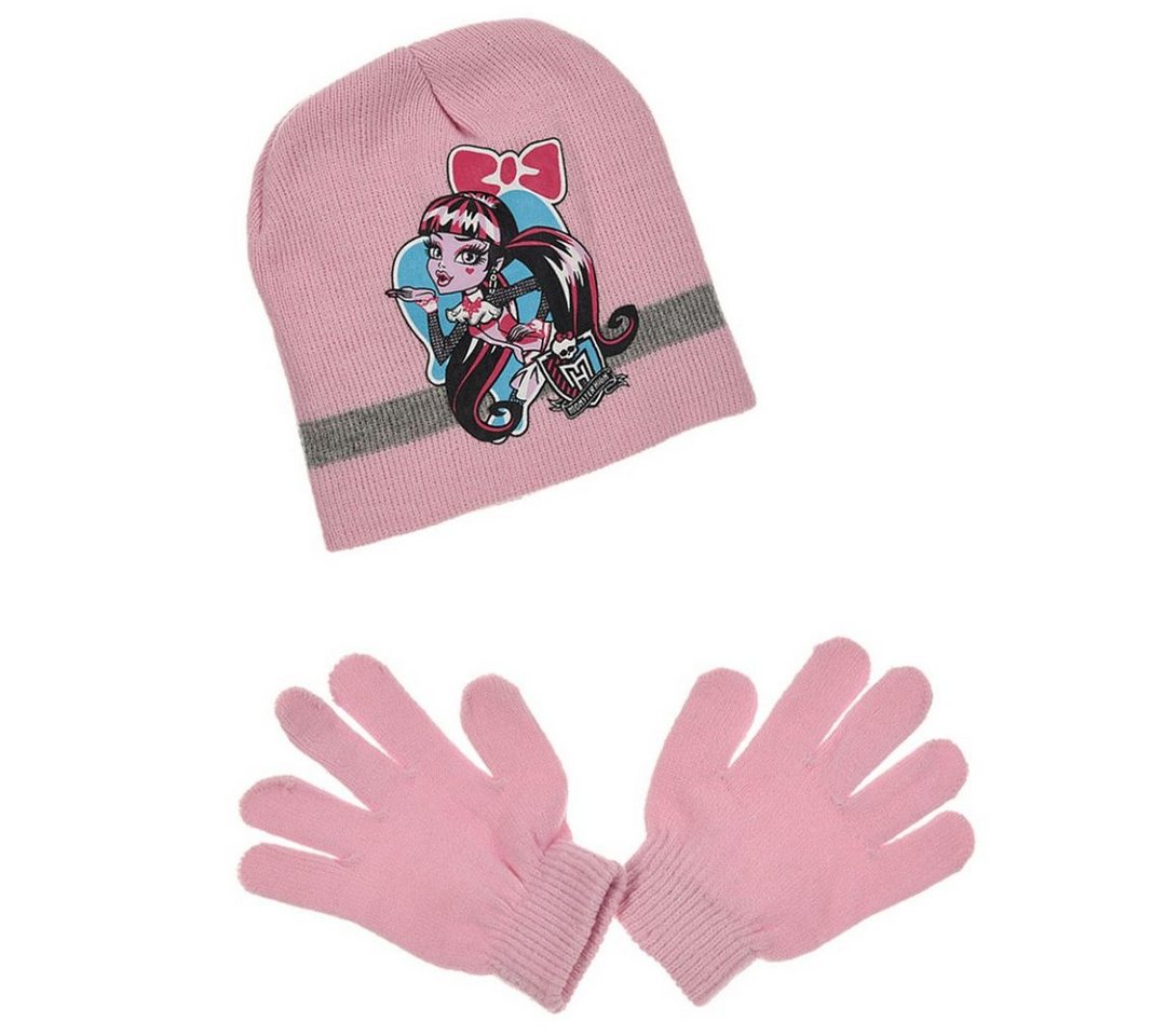 Monster High Schlupfmütze Monster High Girls 2tlg Set Kinder Herbst Wintermütze Handschuhe Gr. 52 bis 54 von Monster High