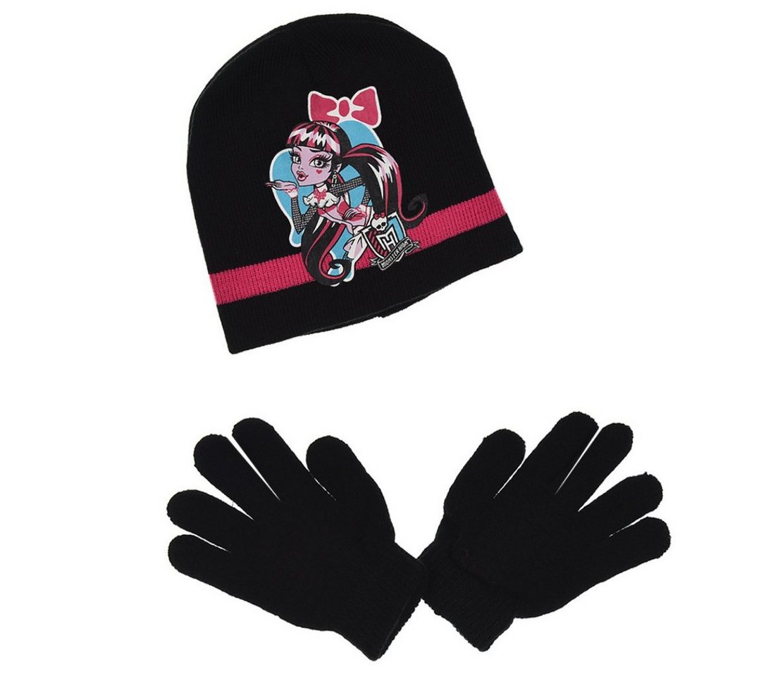 Monster High Schlupfmütze Monster High Girls 2tlg Set Kinder Herbst Wintermütze Handschuhe Gr. 52 bis 54 von Monster High