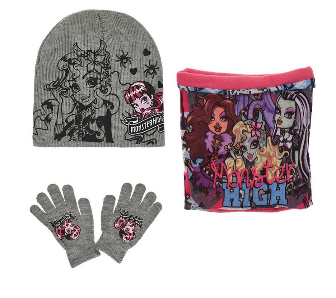 Monster High Schlupfmütze Monster High Girls 3tlg Set Kinder Mütze Wintermütze Handschuhe Loop Gr. 52 bis 54 von Monster High