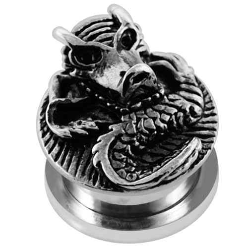 10MM - 316L Chirurgenstahl Tunnel mit Drachen Motiv - Ohr Piercing Silber Fleischtunnel - Verschiedene Größen Plug Tunnel Ohrring Männer Frauen von Monster Piercing