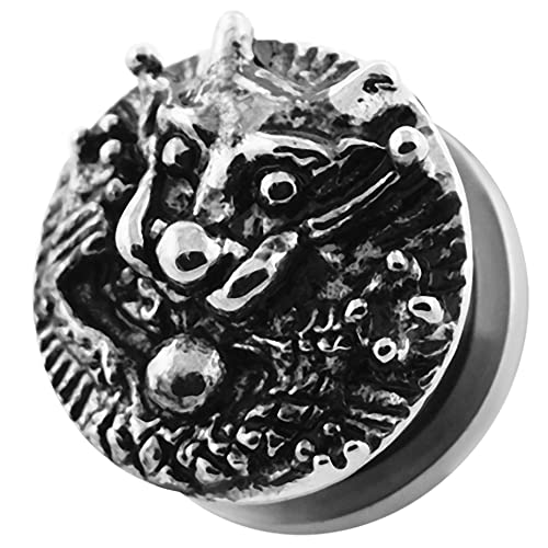 10MM - 316L Chirurgenstahl Tunnel mit Drachen Motiv - Ohr Piercing Silber Fleischtunnel - Verschiedene Größen Plug Tunnel Ohrring Männer Frauen von Monster Piercing