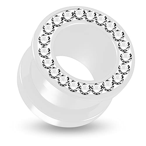 10MM Weißer UV Acryl Double Flared Tunnel mit Klaren Kristall Steinen Glitzer Ohr Piercing Weiß Fleischtunnel Verschiedene Größen Plug Tunnel Ohrring Männer Frauen von Monster Piercing