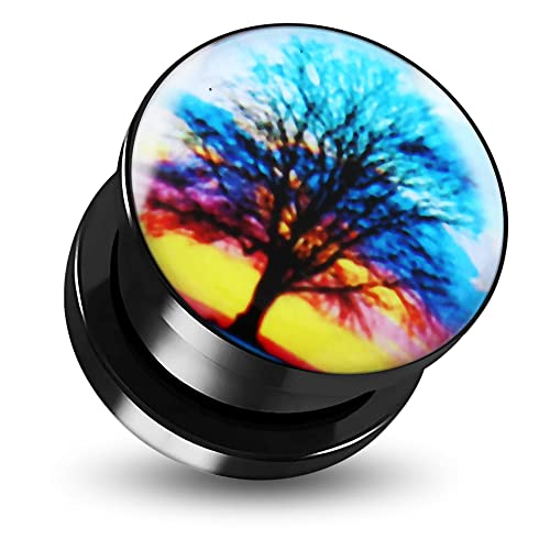 10MM bunt Baum des Lebens Logo Bild schwarz UV Acryl Schraube Fit Fleisch Tunnel Ohrenpiercing von Monster Piercing