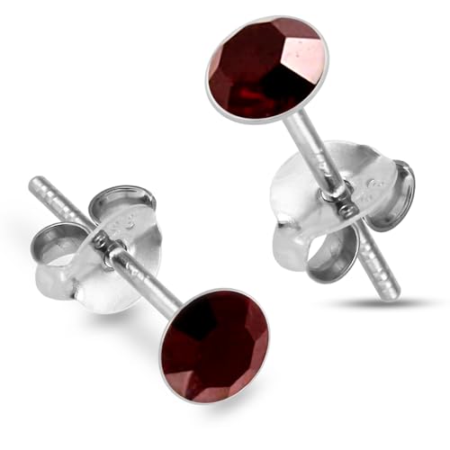 Monster Piercing 3MM Runde Granat Januar Birthstone 925 Sterling Silber Ohrstecker von Monster Piercing