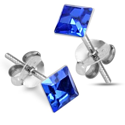 4MM quadratisch Blau Saphir SEPTEMBER Birthstone 925 Sterling Silber Ohrstecker von Monster Piercing