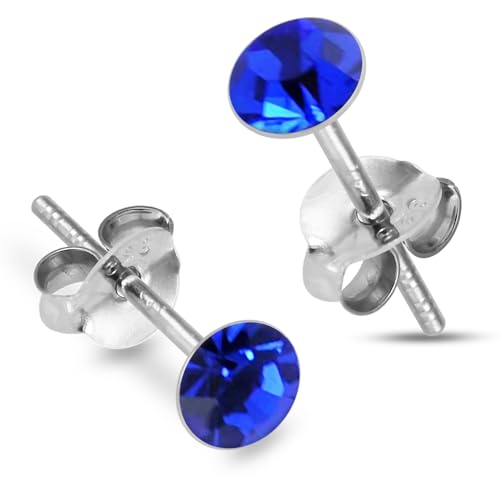 Monster Piercing 5MM Runde Blaue Saphir September Birthstone 925 Sterling Silber Ohrstecker von Monster Piercing