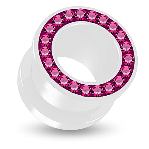 5MM Weißer UV Acryl Double Flared Tunnel mit Lilanen Kristall Steinen Glitzer Ohr Piercing Weiß Lila Fleischtunnel Verschiedene Größen Plug Tunnel Ohrring Männer Frauen von Monster Piercing